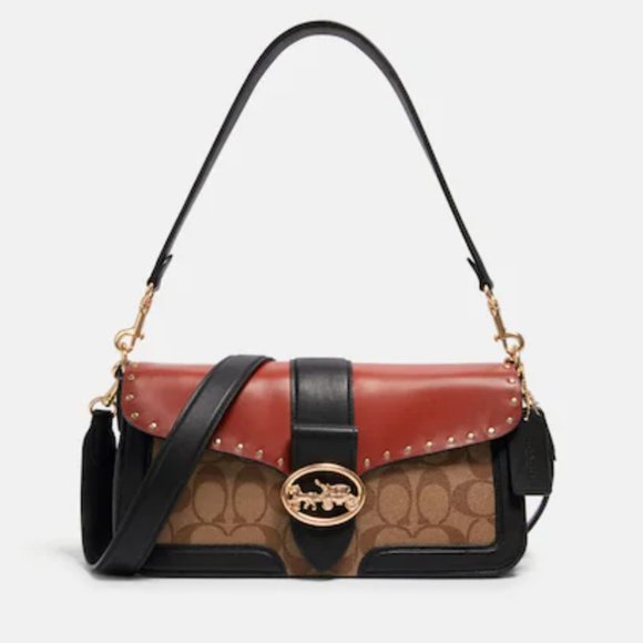 Nwt COACH Georgie Shoulder Bag In Colorblock Signature Canvas W/Rivets Tabby sty - Picture 1 of 12